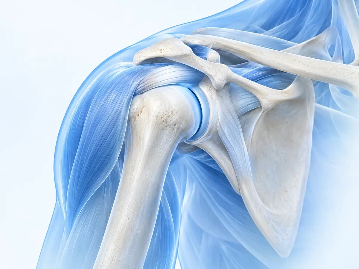 Anatomical illustration of the shoulder joint and supporting muscles